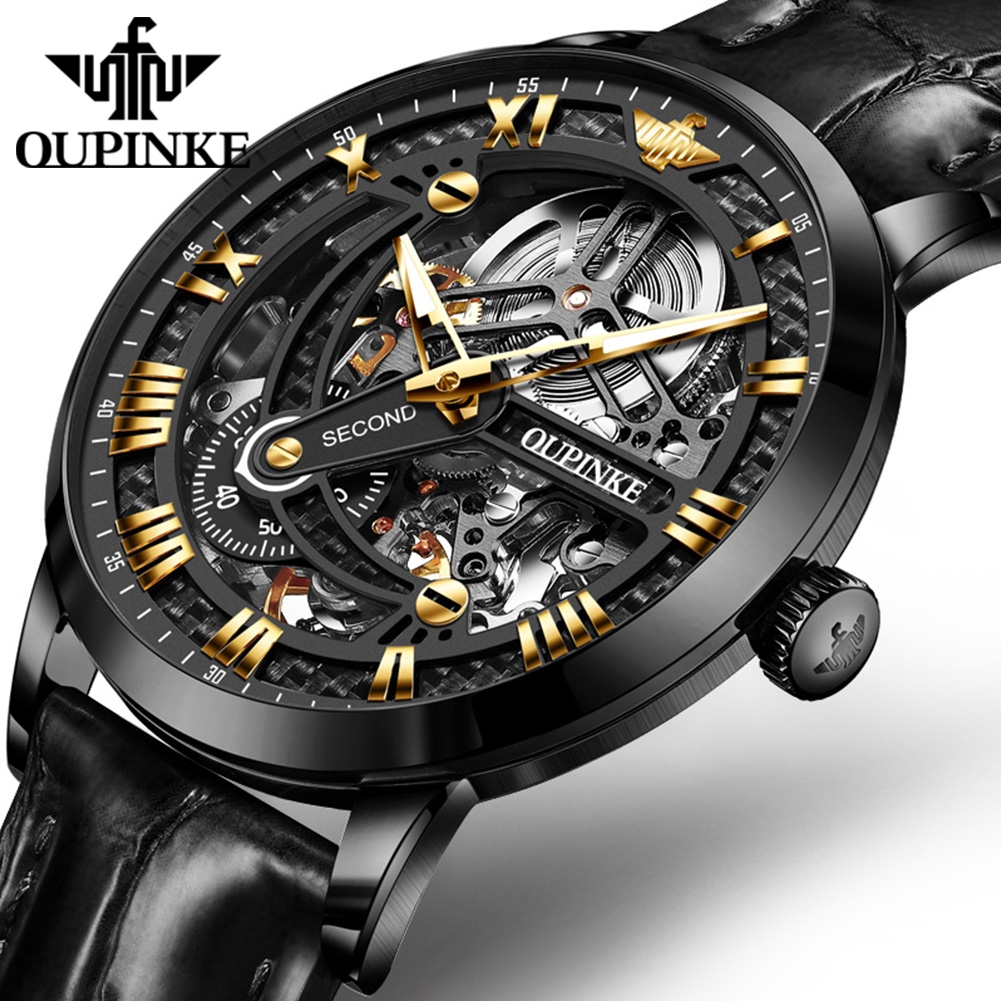 Chronograph Flyback Watch - OUPINKE 3173 Original Leather Strap Automatic