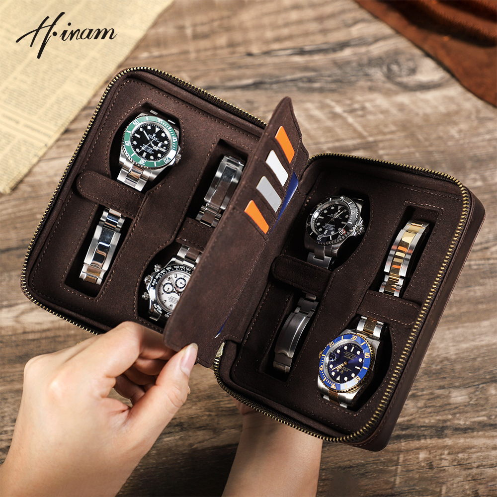 Luxury Watch Holder For Men - Retro Genuine Leather 4 Slots Watch