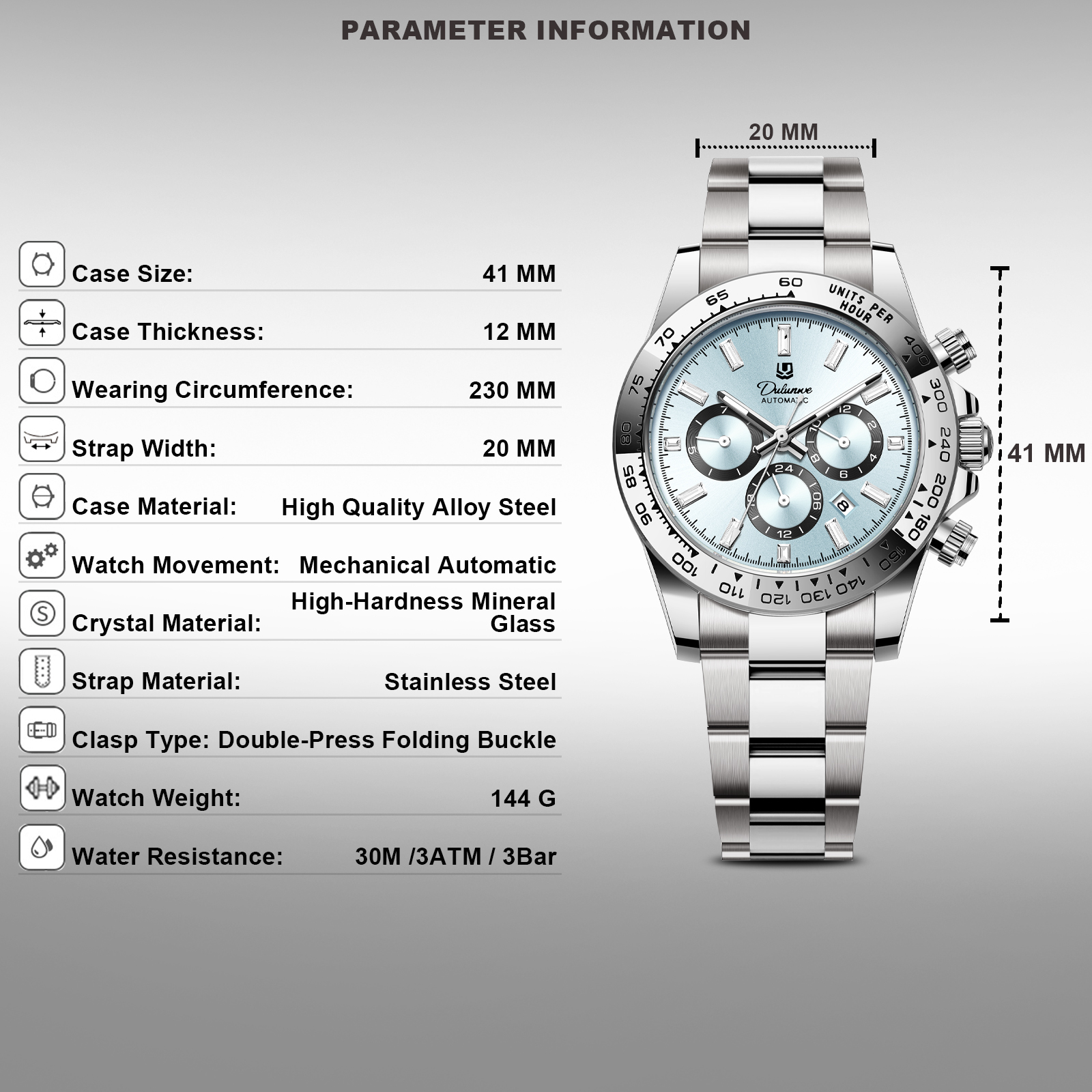 Dulunwe Men's Automatic Mechan - Chronograph Flyback Watch reseña y precio