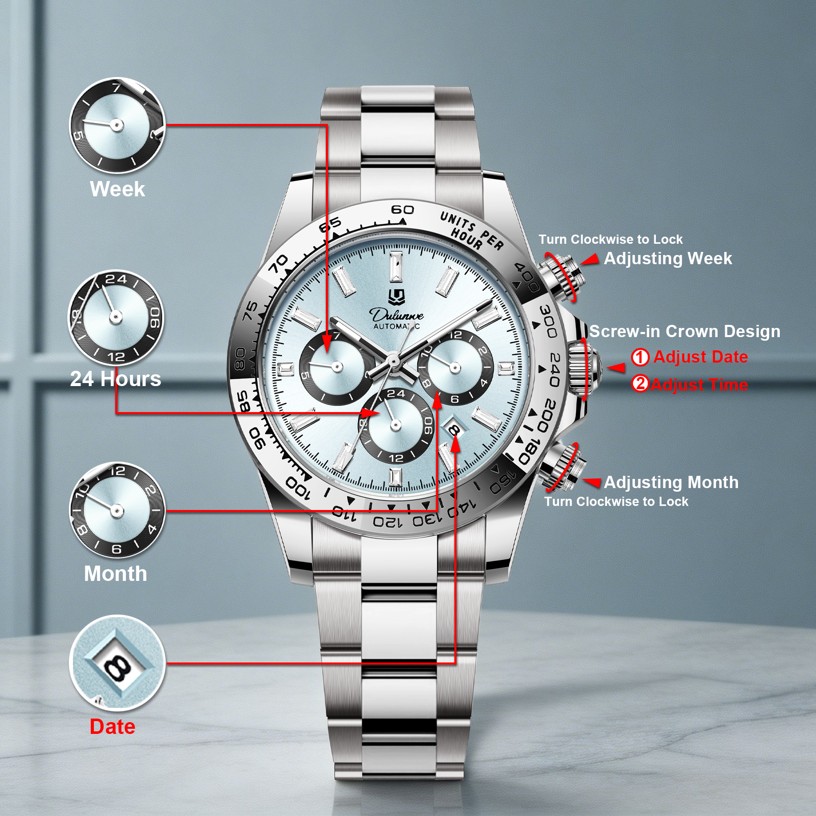 Dulunwe Men's Automatic Mechan - Chronograph Flyback Watch reseña y precio