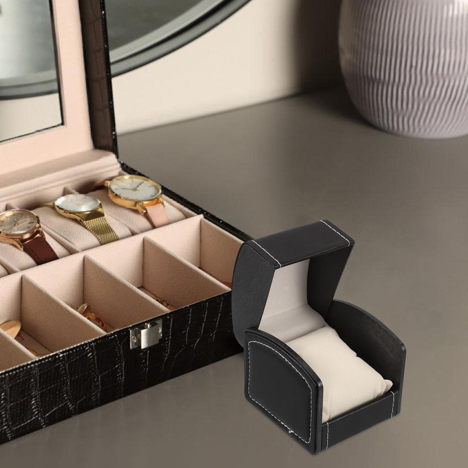 2Pcs Black PU Watch Organizer  - Luxury Watch Holder For Men reseña y precio