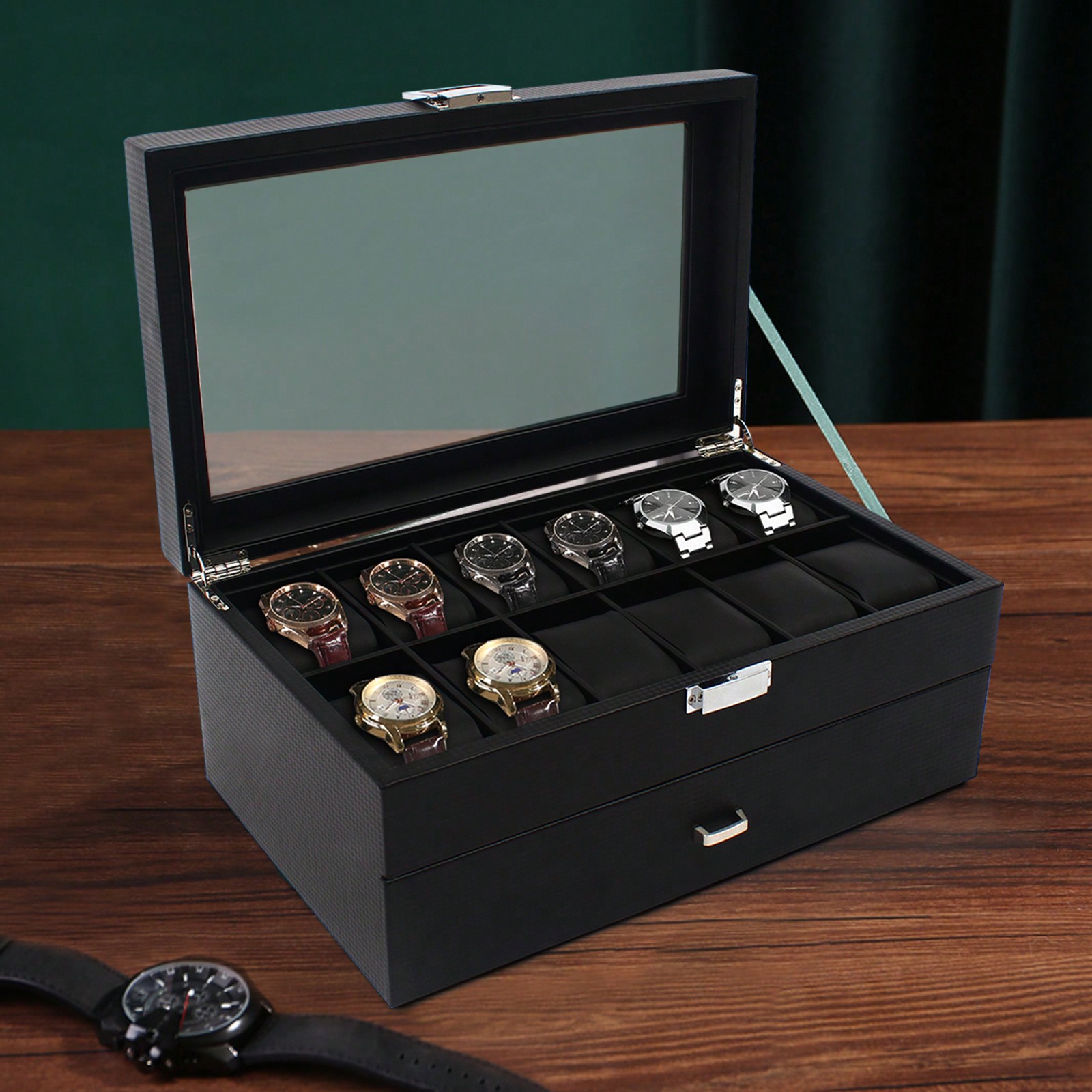 24 Slot Men Watch Display Case - Luxury Watch Holder reseña y precio