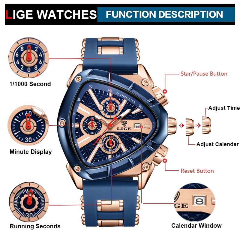 LIGE Watch Men Luxury Brand Bu - Watch Triangle Luxury reseña y precio