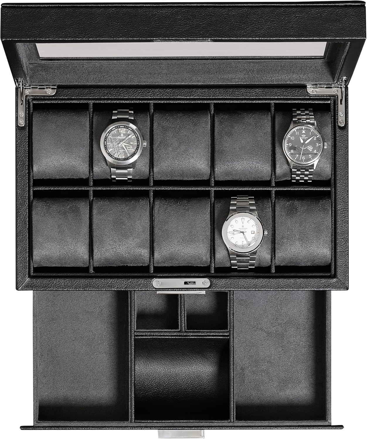 Luxury 10-Slot Watch Box with  - Luxury Watch Holder For Men reseña y precio