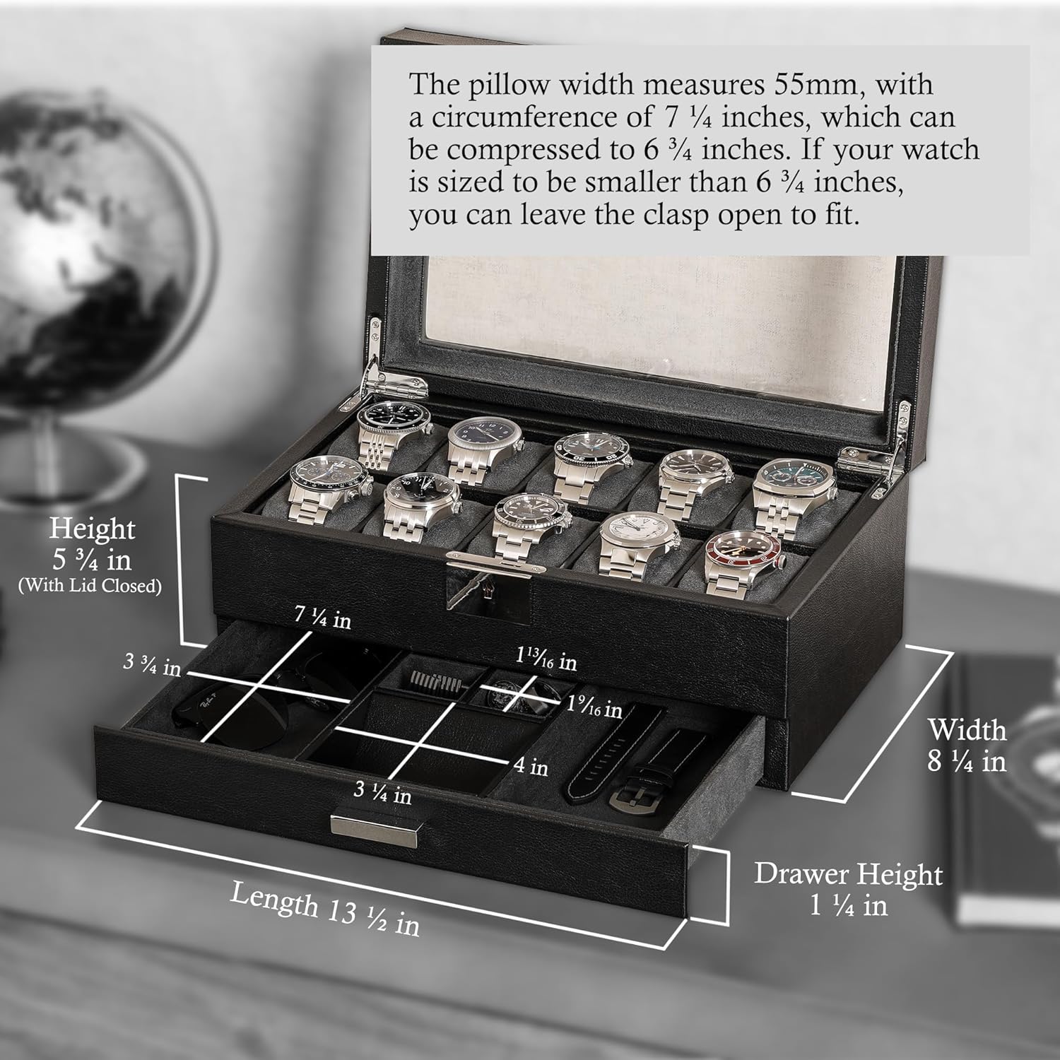 Luxury 10-Slot Watch Box with  - Luxury Watch Holder For Men reseña y precio