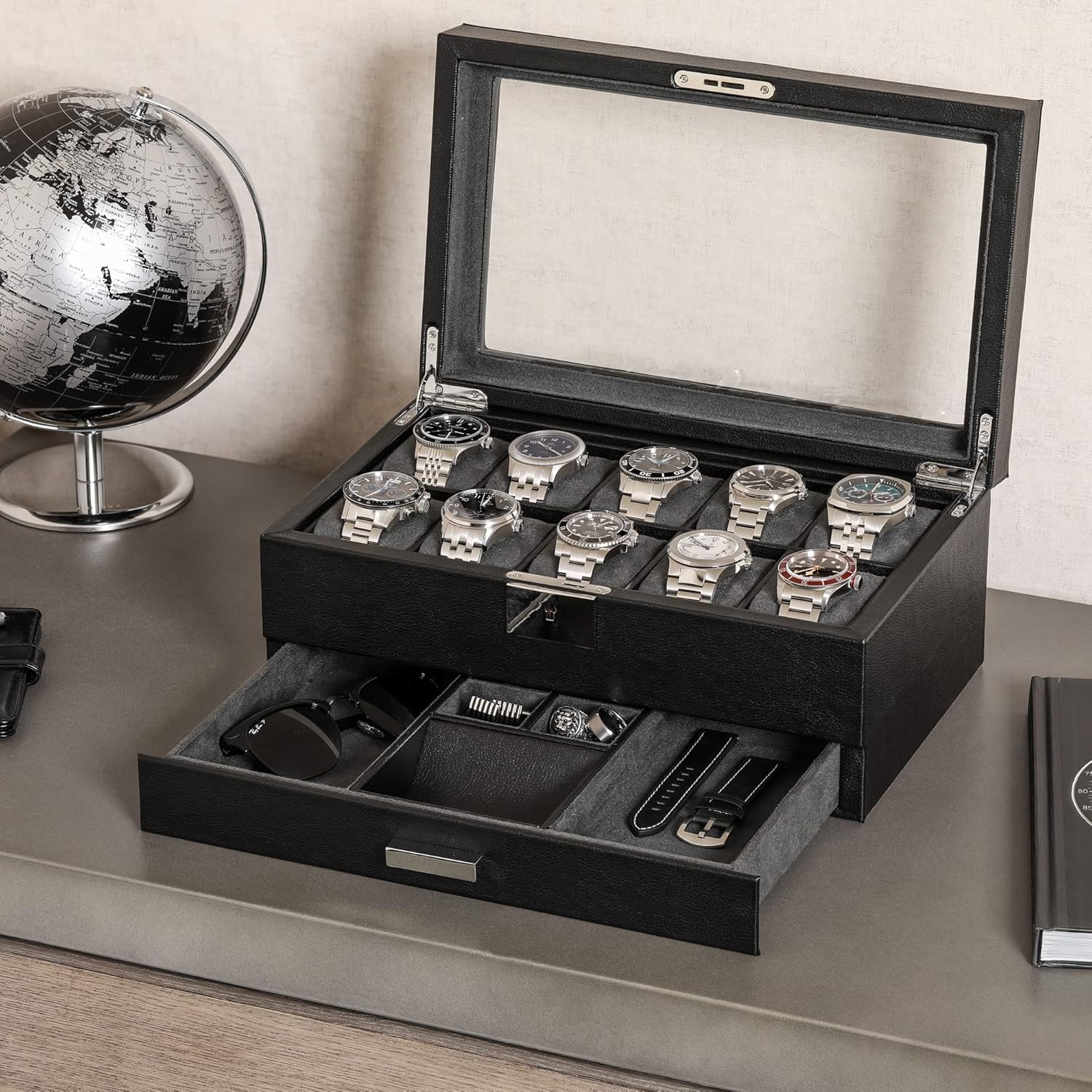Luxury 10-Slot Watch Box with  - Luxury Watch Holder For Men reseña y precio