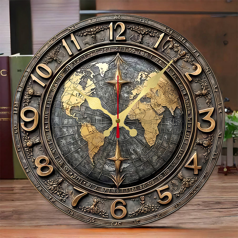 2D Vintage World Map Wooden Ro - Luxury Watch Wall Clock reseña y precio