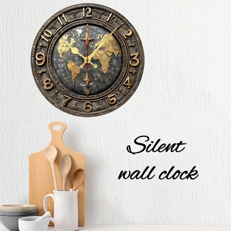 2D Vintage World Map Wooden Ro - Luxury Watch Wall Clock reseña y precio