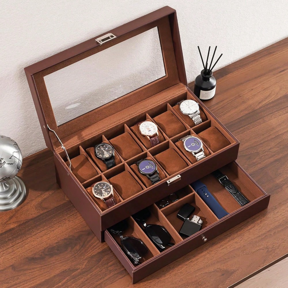 Luxury 12-Slot 2-Layer Watch C - Luxury Watch Holder For Men reseña y precio