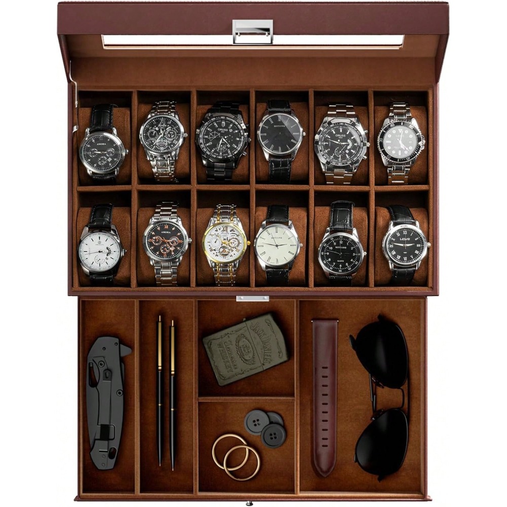 Luxury 12-Slot 2-Layer Watch C - Luxury Watch Holder For Men reseña y precio